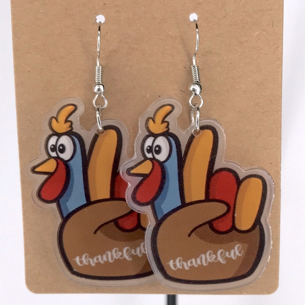 Acrylic Turkey Thanksgiving Fall Design Earrings - Picture 4 of 4
